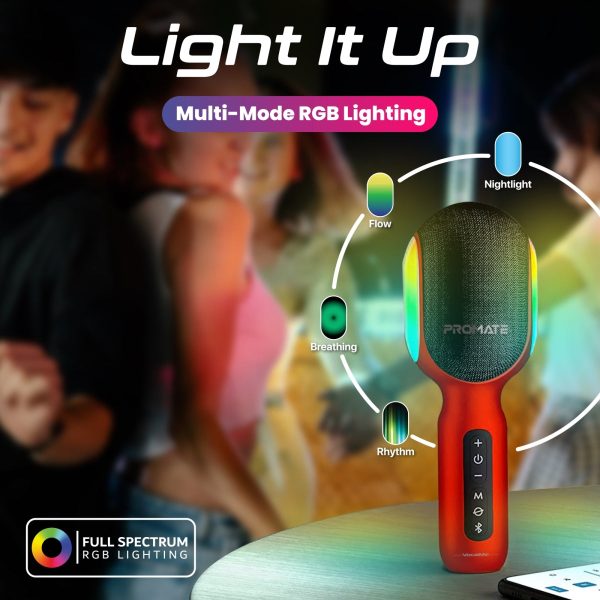 ⁦بروميت VocalMic ميكروفون بلوتوث كاريوكي مزود بمكبر صوت قوي وأضواء LED⁩ - الصورة ⁦3⁩