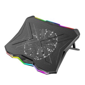 بروميت GLARE قاعدة تبريد لابتوب 17 بوصة بمراوح هادئة، إضاءة LED، USB مزدوج، وارتفاع قابل للتعديل
