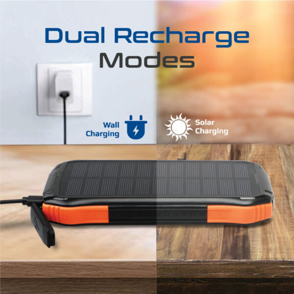 ⁦بروميت SolarTank-10PDQi بطارية شمسية متنقلة 10000mAh، شحن لاسلكي Qi 10 واط، USB-C PD 20W، مقاومة للماء IP65، إضاءة LED 300 لومن⁩ - الصورة ⁦5⁩