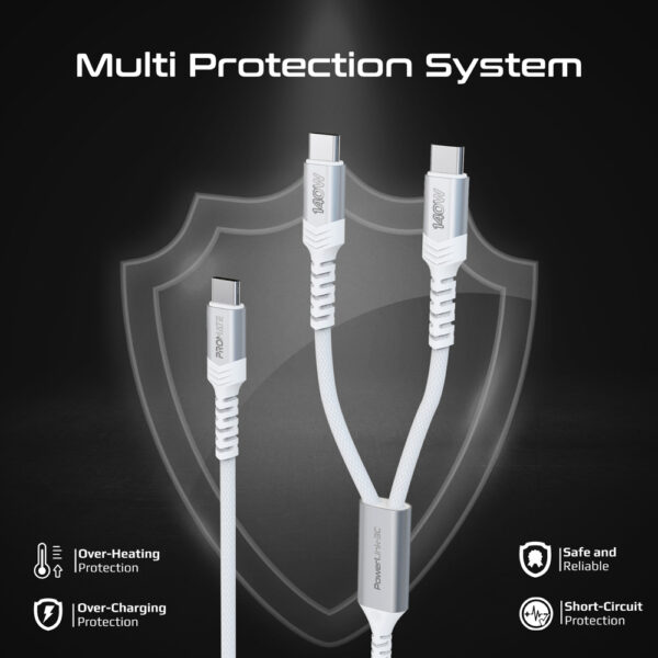 ⁦بروميت PowerLink-3C – كابل USB-C إلى USB-C مزدوج مضفر بقوة شحن 140 واط⁩ - الصورة ⁦9⁩