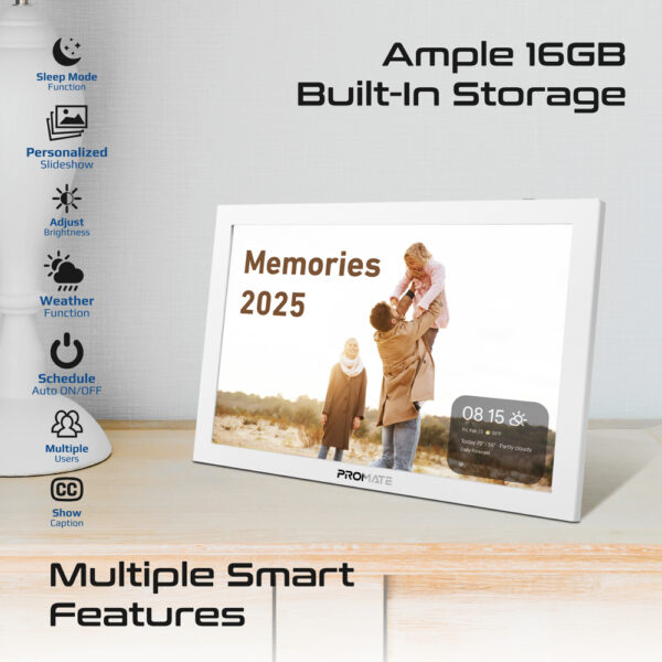⁦بروميت Memoria-10 إطار صور رقمي 10.1 بوصة بشاشة لمس، Wi-Fi، ذاكرة 16GB، يدعم الصور والفيديو والموسيقى، نظام أندرويد، USB وTF⁩ - الصورة ⁦8⁩