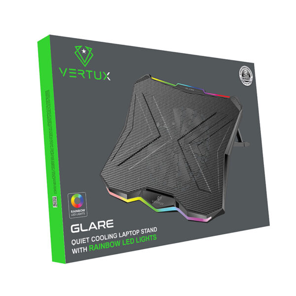 ⁦بروميت GLARE قاعدة تبريد لابتوب 17 بوصة بمراوح هادئة، إضاءة LED، USB مزدوج، وارتفاع قابل للتعديل⁩ - الصورة ⁦5⁩
