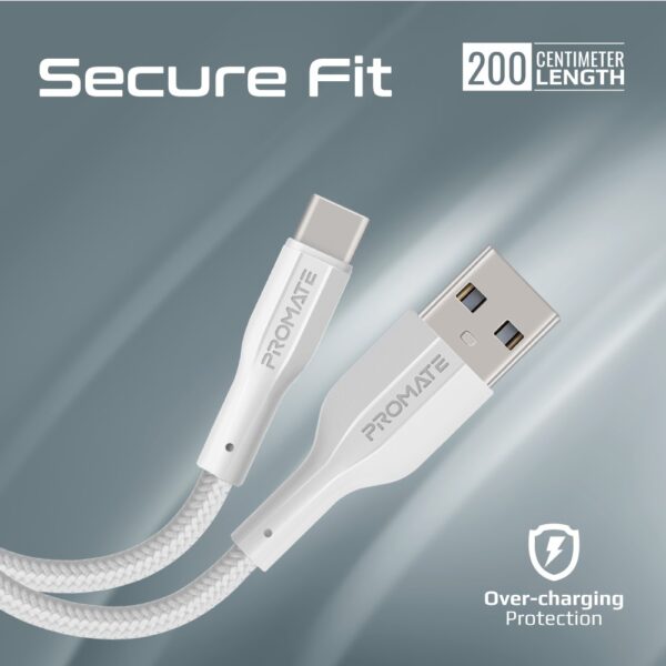 ⁦بروميت XCord-AC200 كيبل شحن USB-A إلى USB-C بطول 2 متر، شحن سريع، نقل بيانات 480Mbps، سيليكون مقاوم للتشابك، يتحمل حتى 10,000 انحناء⁩ - الصورة ⁦2⁩