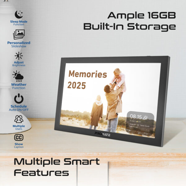 ⁦بروميت Memoria-10 إطار صور رقمي 10.1 بوصة بشاشة لمس، Wi-Fi، ذاكرة 16GB، يدعم الصور والفيديو والموسيقى، نظام أندرويد، USB وTF⁩ - الصورة ⁦12⁩