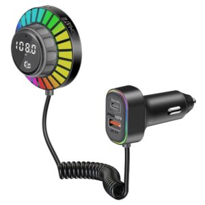 بروميت SmarTune-EXT محول FM بلوتوث للسيارة مع شحن سريع PD 30W وQC 18W، تحكم مدمج 1.5م، إضاءة RGB، ميكروفون مدمج، تركيب على فتحات التكييف