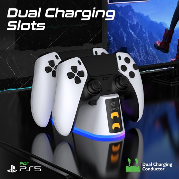 ⁦بروميت DuoDock-PS5 قاعدة شحن مزدوجة 2 في 1 لوحدات تحكم PS5 DualSense لشحن متزامن وسهل⁩ - الصورة ⁦5⁩