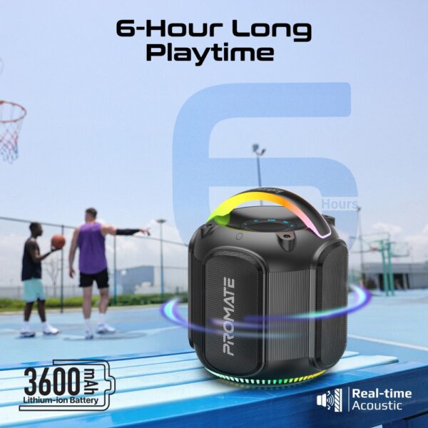 ⁦بروميت Strike-80 مكبر صوت 80 واط بتقنية TWS، بطارية 3600mAh حتى 6 ساعات، إضاءة RGB، مقاوم للماء IPX5، مقبض للتنقل واتصال متعدد⁩ - الصورة ⁦9⁩