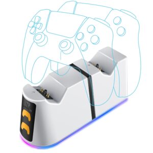 بروميت DuoDock-PS5 قاعدة شحن مزدوجة 2 في 1 لوحدات تحكم PS5 DualSense لشحن متزامن وسهل