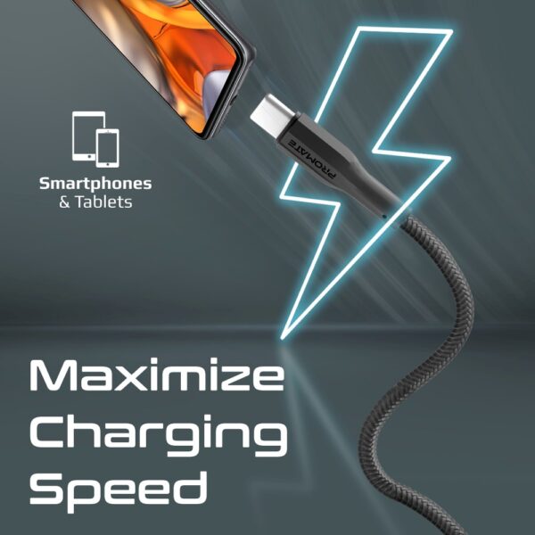 ⁦بروميت XCord-AC200 كيبل شحن USB-A إلى USB-C بطول 2 متر، شحن سريع، نقل بيانات 480Mbps، سيليكون مقاوم للتشابك، يتحمل حتى 10,000 انحناء⁩ - الصورة ⁦4⁩