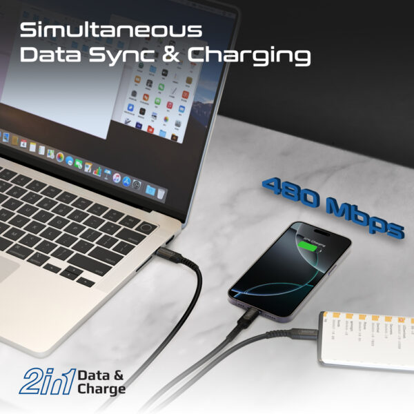 ⁦بروميت PowerLink-3C – كابل USB-C إلى USB-C مزدوج مضفر بقوة شحن 140 واط⁩ - الصورة ⁦5⁩