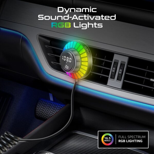 ⁦بروميت SmarTune-EXT محول FM بلوتوث للسيارة مع شحن سريع PD 30W وQC 18W، تحكم مدمج 1.5م، إضاءة RGB، ميكروفون مدمج، تركيب على فتحات التكييف⁩ - الصورة ⁦6⁩