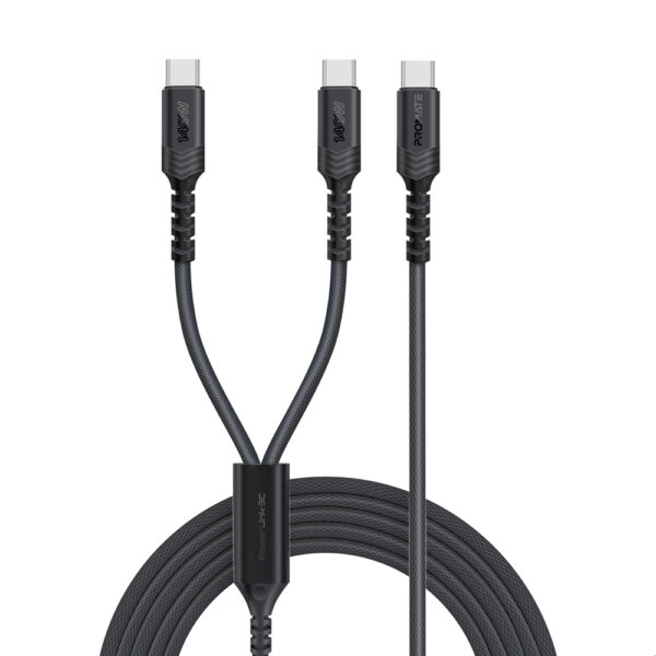 بروميت PowerLink-3C – كابل USB-C إلى USB-C مزدوج مضفر بقوة شحن 140 واط