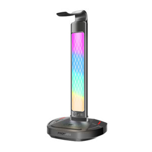 بروميت FortX حامل سماعة رأس RGB متعدد الوظائف مع شاحن لاسلكي 15 واط ومنافذ USB لنقل البيانات وتنظيم المكتب