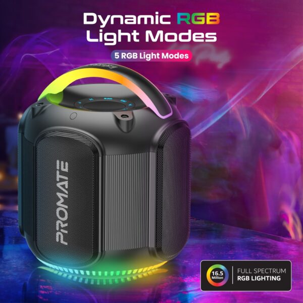 ⁦بروميت Strike-80 مكبر صوت 80 واط بتقنية TWS، بطارية 3600mAh حتى 6 ساعات، إضاءة RGB، مقاوم للماء IPX5، مقبض للتنقل واتصال متعدد⁩ - الصورة ⁦3⁩