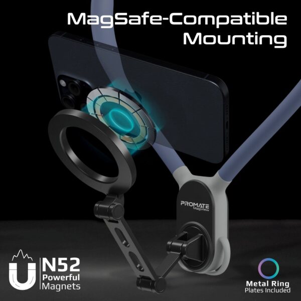 ⁦بروميت MagView حامل هاتف مغناطيسي بتقنية MagSafe، دوران 360°، مغناطيسات N52، مزود بحزام وحبل لتصوير Vlog وPOV بدون استخدام اليدين⁩ - الصورة ⁦7⁩