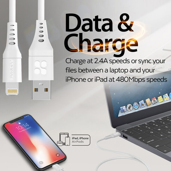 ⁦بروميت PowerLink-Ai200 كيبل شحن USB-A إلى لايتنينغ 200 سم، شحن سريع 2.4A، نقل بيانات 480Mbps، سيليكون مقاوم للتشابك، متين حتى 25000 انحناء⁩ - الصورة ⁦6⁩