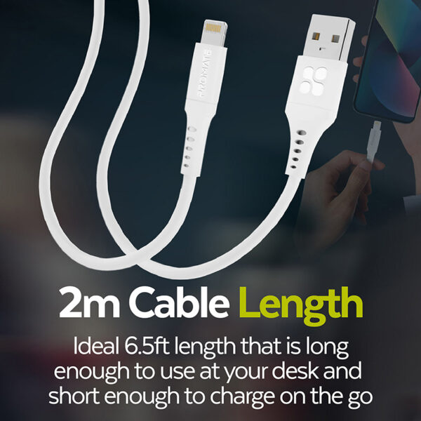 ⁦بروميت PowerLink-Ai200 كيبل شحن USB-A إلى لايتنينغ 200 سم، شحن سريع 2.4A، نقل بيانات 480Mbps، سيليكون مقاوم للتشابك، متين حتى 25000 انحناء⁩ - الصورة ⁦5⁩