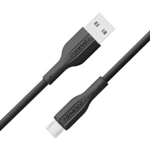 بروميت XCord-AC200 كيبل شحن USB-A إلى USB-C بطول 2 متر، شحن سريع، نقل بيانات 480Mbps، سيليكون مقاوم للتشابك، يتحمل حتى 10,000 انحناء