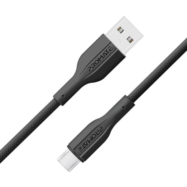 بروميت XCord-AC200 كيبل شحن USB-A إلى USB-C بطول 2 متر، شحن سريع، نقل بيانات 480Mbps، سيليكون مقاوم للتشابك، يتحمل حتى 10,000 انحناء