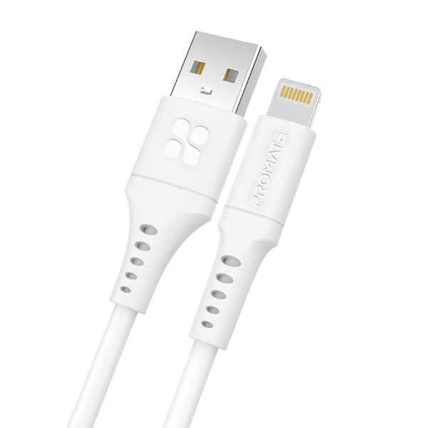 ⁦بروميت PowerLink-Ai200 كيبل شحن USB-A إلى لايتنينغ 200 سم، شحن سريع 2.4A، نقل بيانات 480Mbps، سيليكون مقاوم للتشابك، متين حتى 25000 انحناء⁩ - الصورة ⁦3⁩