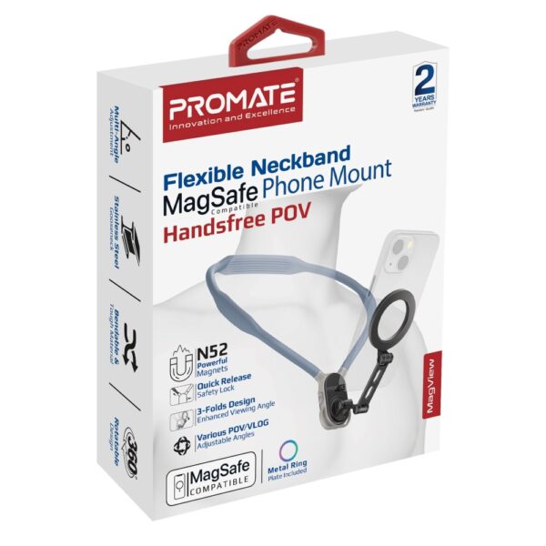 ⁦بروميت MagView حامل هاتف مغناطيسي بتقنية MagSafe، دوران 360°، مغناطيسات N52، مزود بحزام وحبل لتصوير Vlog وPOV بدون استخدام اليدين⁩ - الصورة ⁦4⁩