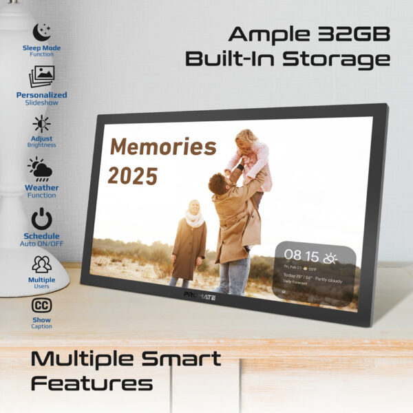 ⁦بروميت Memoria-15 إطار صور رقمي 15.6 بوصة بشاشة لمس، ذاكرة 32GB، Wi-Fi، نظام أندرويد، دعم USB/TF، صوت ومحتوى عالي الدقة⁩ - الصورة ⁦5⁩