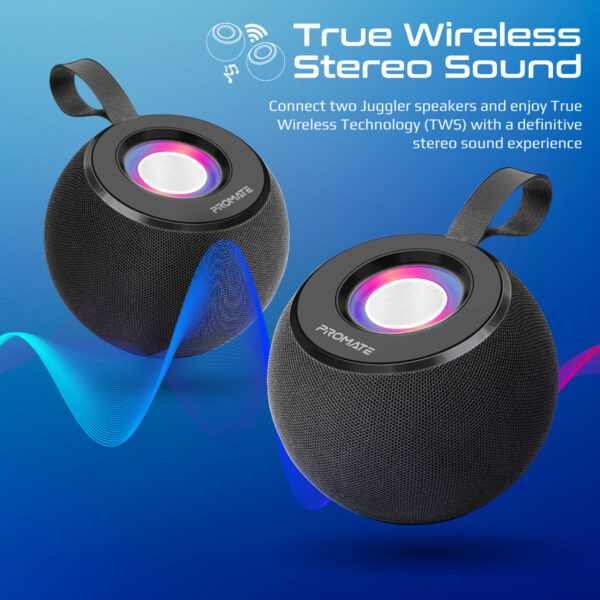 ⁦بروميت Juggler مكبر صوت 5 واط بدقة عالية، عرض ضوئي 360°، تشغيل حتى 4 ساعات، USB وفتحة بطاقة TF⁩ - الصورة ⁦3⁩