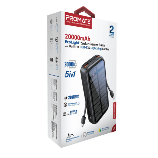 ⁦بروميت SolarTank-20PDCi بطارية متنقلة شمسية بسعة 20000mAh مع شحن سريع و5 منافذ⁩ - الصورة ⁦2⁩