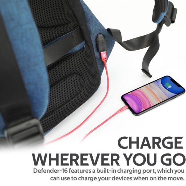 ⁦بروميت Defender-16 حقيبة ظهر مضادة للسرقة مقاومة للماء مع منفذ شحن USB⁩ - الصورة ⁦7⁩