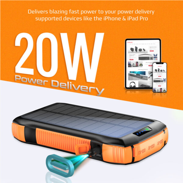 ⁦بروميت SolarTank-20PDQi بطارية متنقلة شمسية 20000mAh مع شحن لاسلكي وLED ومقاومة للماء⁩ - الصورة ⁦5⁩