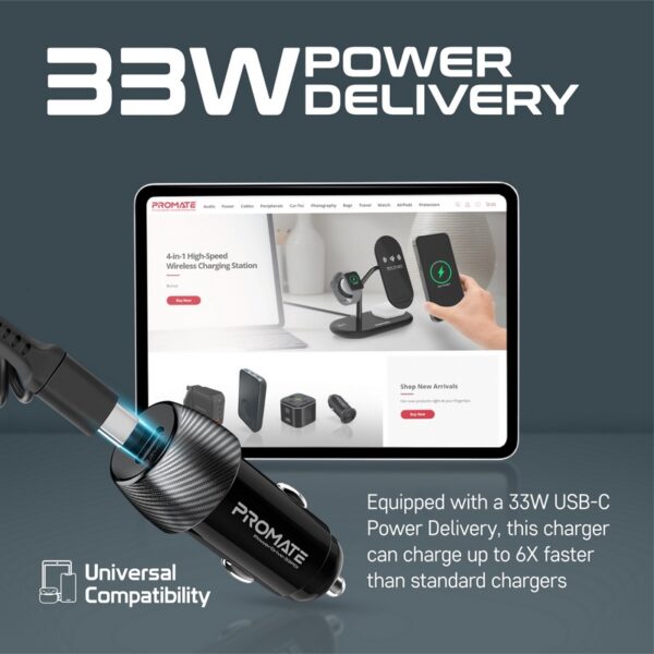 ⁦بروميت PowerDrive-33PDI شاحن سيارة 33 واط مع كابل لايتنينغ مدمج ومنفذ USB-C™ بتقنية PD⁩ - الصورة ⁦2⁩
