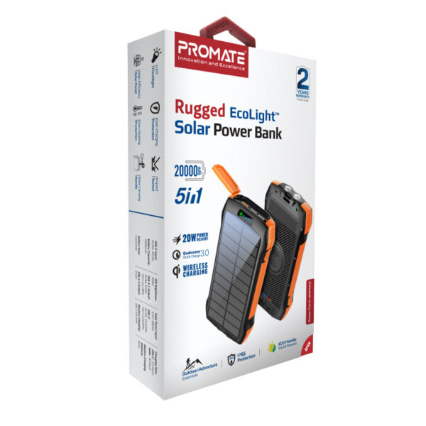⁦بروميت SolarTank-20PDQi بطارية متنقلة شمسية 20000mAh مع شحن لاسلكي وLED ومقاومة للماء⁩ - الصورة ⁦2⁩