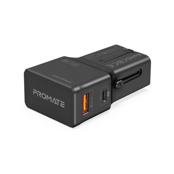 بروميت TriPlug-PD20 محول سفر عالمي بـ 4 مقابس ومنفذي شحن سريع USB-C™ وQC 3.0 بقدرة 20 واط