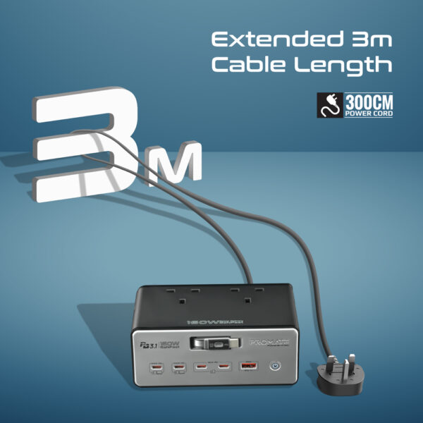 ⁦بروميت PowerBrix-160 محطة شحن GaN متعددة المنافذ بقدرة 160 واط و4 مقابس AC⁩ - الصورة ⁦5⁩