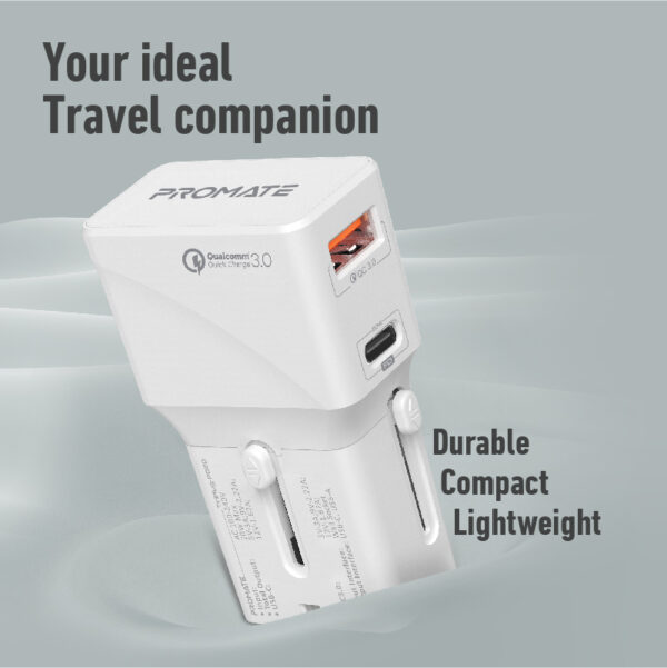⁦بروميت TriPlug-PD20 محول سفر عالمي بـ 4 مقابس ومنفذي شحن سريع USB-C™ وQC 3.0 بقدرة 20 واط⁩ - الصورة ⁦6⁩