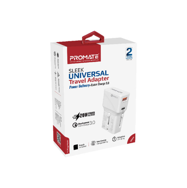 ⁦بروميت TriPlug-PD20 محول سفر عالمي بـ 4 مقابس ومنفذي شحن سريع USB-C™ وQC 3.0 بقدرة 20 واط⁩ - الصورة ⁦4⁩