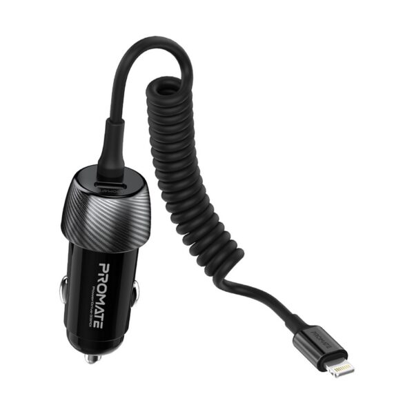 بروميت PowerDrive-33PDI شاحن سيارة 33 واط مع كابل لايتنينغ مدمج ومنفذ USB-C™ بتقنية PD