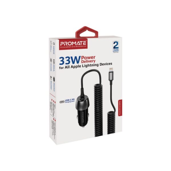 ⁦بروميت PowerDrive-33PDI شاحن سيارة 33 واط مع كابل لايتنينغ مدمج ومنفذ USB-C™ بتقنية PD⁩ - الصورة ⁦5⁩