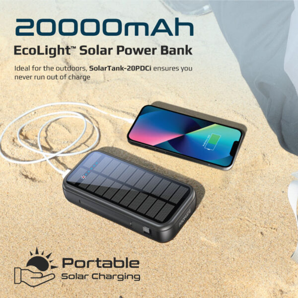 ⁦بروميت SolarTank-20PDCi بطارية متنقلة شمسية بسعة 20000mAh مع شحن سريع و5 منافذ⁩ - الصورة ⁦8⁩