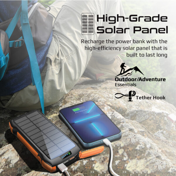 ⁦بروميت SolarTank-20PDQi بطارية متنقلة شمسية 20000mAh مع شحن لاسلكي وLED ومقاومة للماء⁩ - الصورة ⁦12⁩
